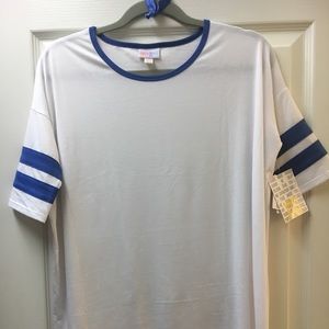 Lularoe XXS Irma. True white, blue jersey stripes.